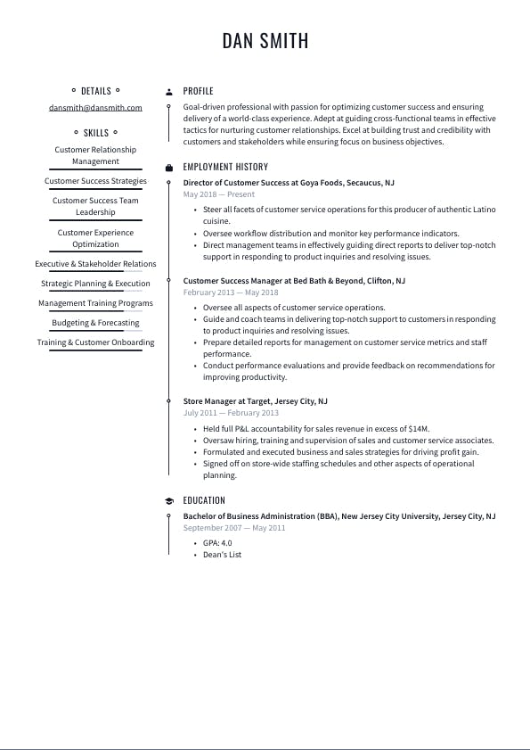 CS Resume Example - Customer success manager