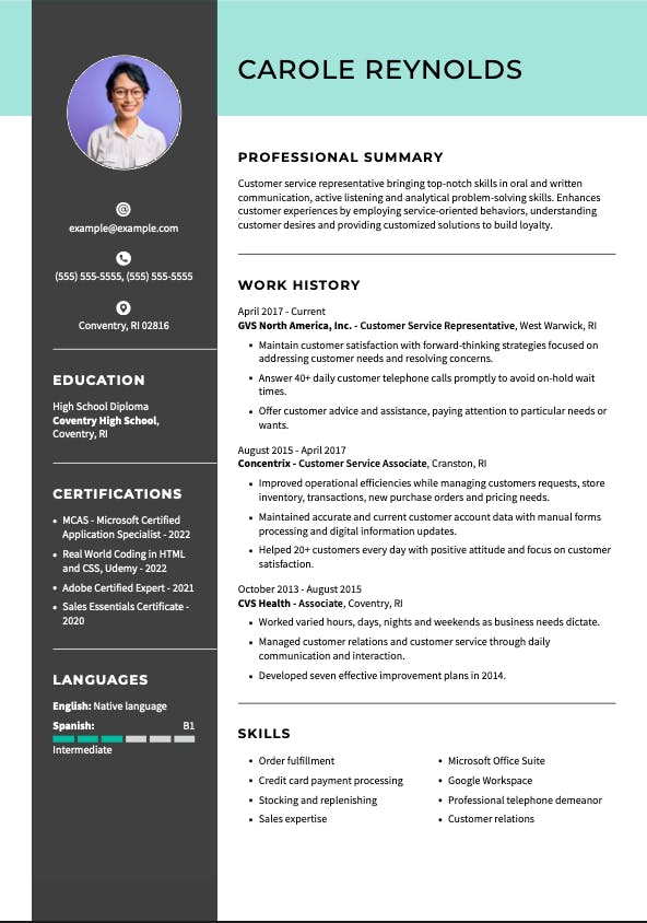 CS Resume Example -Lead customer service representative