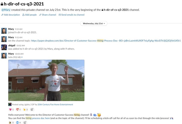 example slack hiring channel