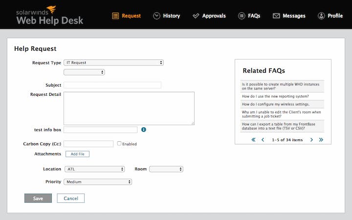 screenshot of solarwinds' free help desk