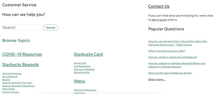 starbucks knowledge base example