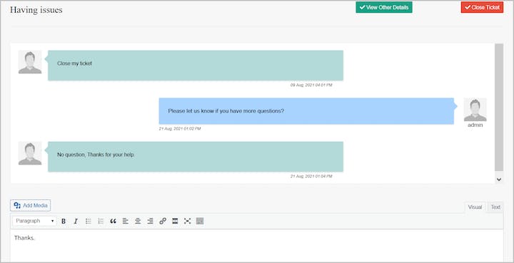 Product Screenshot: Support Ticket System for WooCommerce